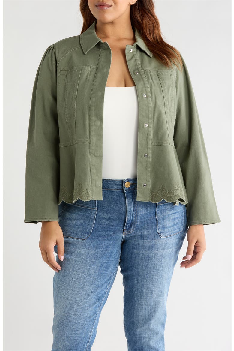 Embroidered Scallop Peplum Jacket, Main, color, LILY PAD