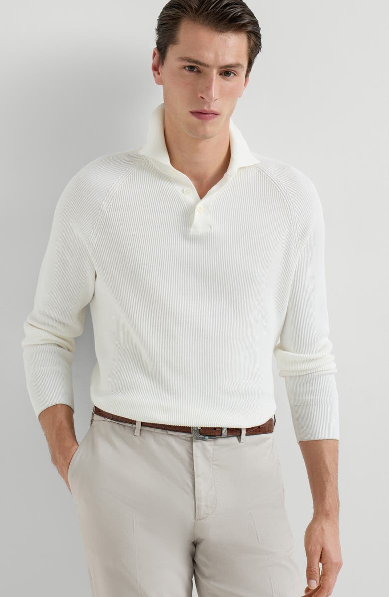 Brunello Cucinelli Rib knit polo, Alternate, color, Panama
