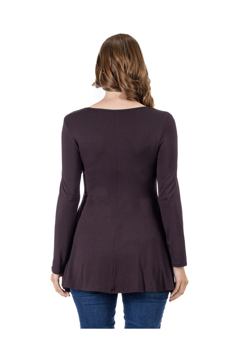 Long Sleeve Solid Color Swing Style Flared Tunic Top, Alternate, color, Brown
