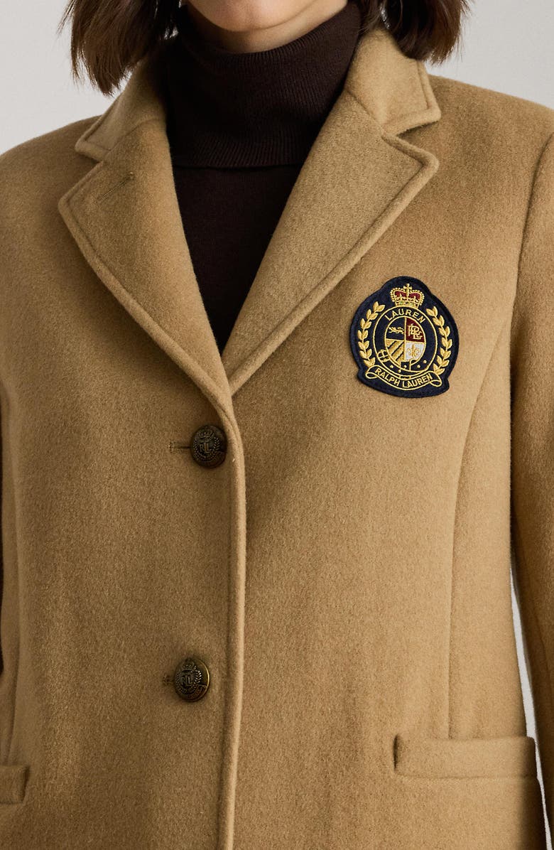 Lauren Ralph Lauren Logo Patch Wool Blend Jacket, Alternate, color, Camel