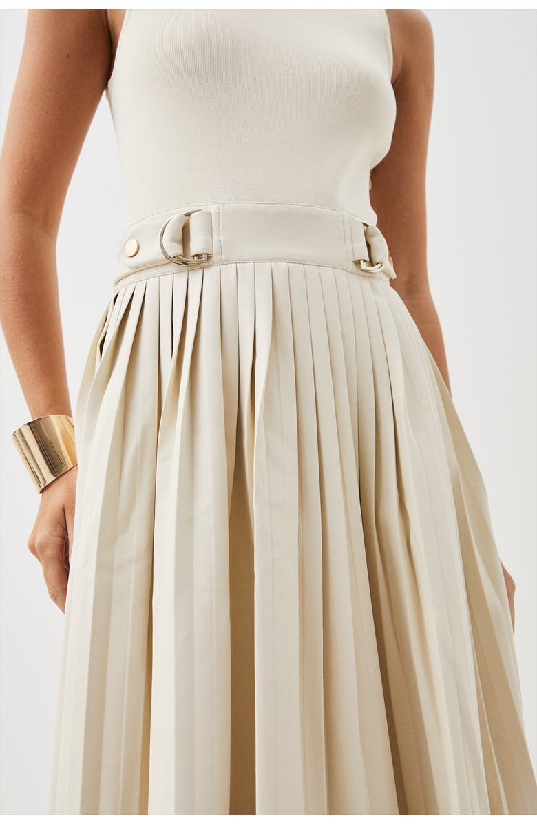 Karen Millen Pu Detailing Sleeveless Midi Dress, Alternate, color, Cream