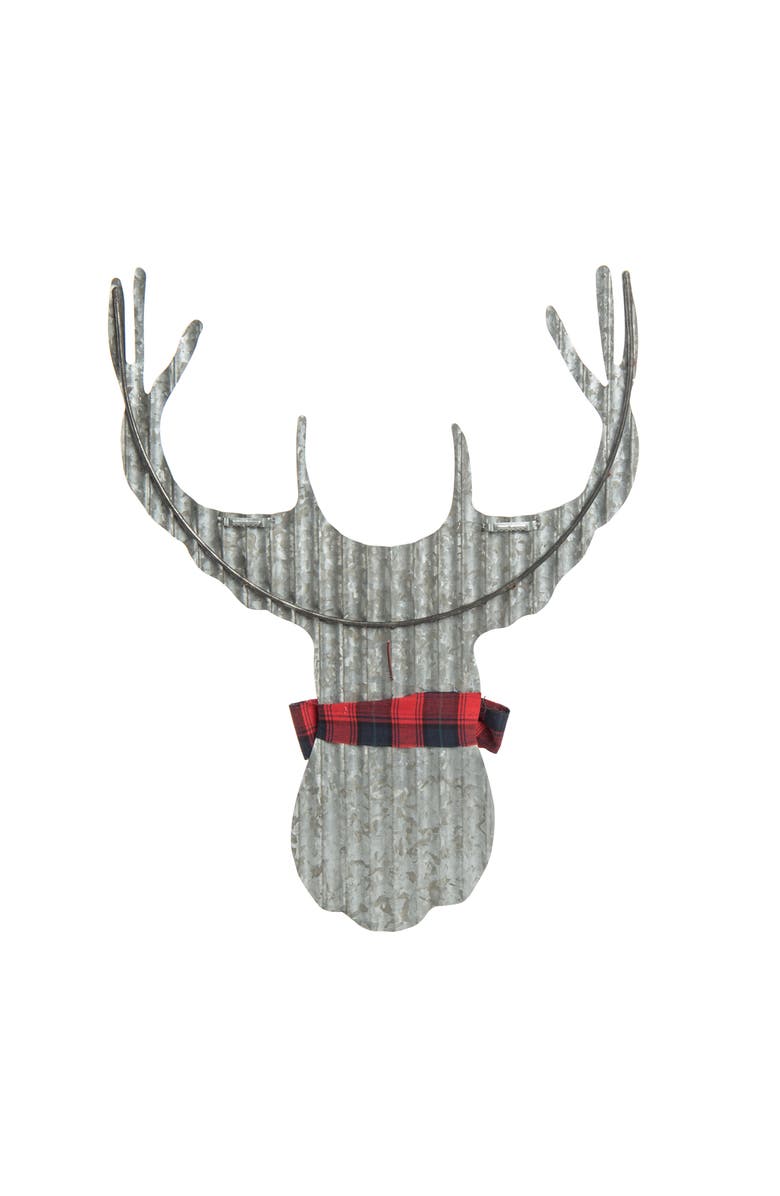 Transpac Gray Metal Corrugated Reindeer Wall Decor with Scarf - Holiday Art, Alternate, color, Grey