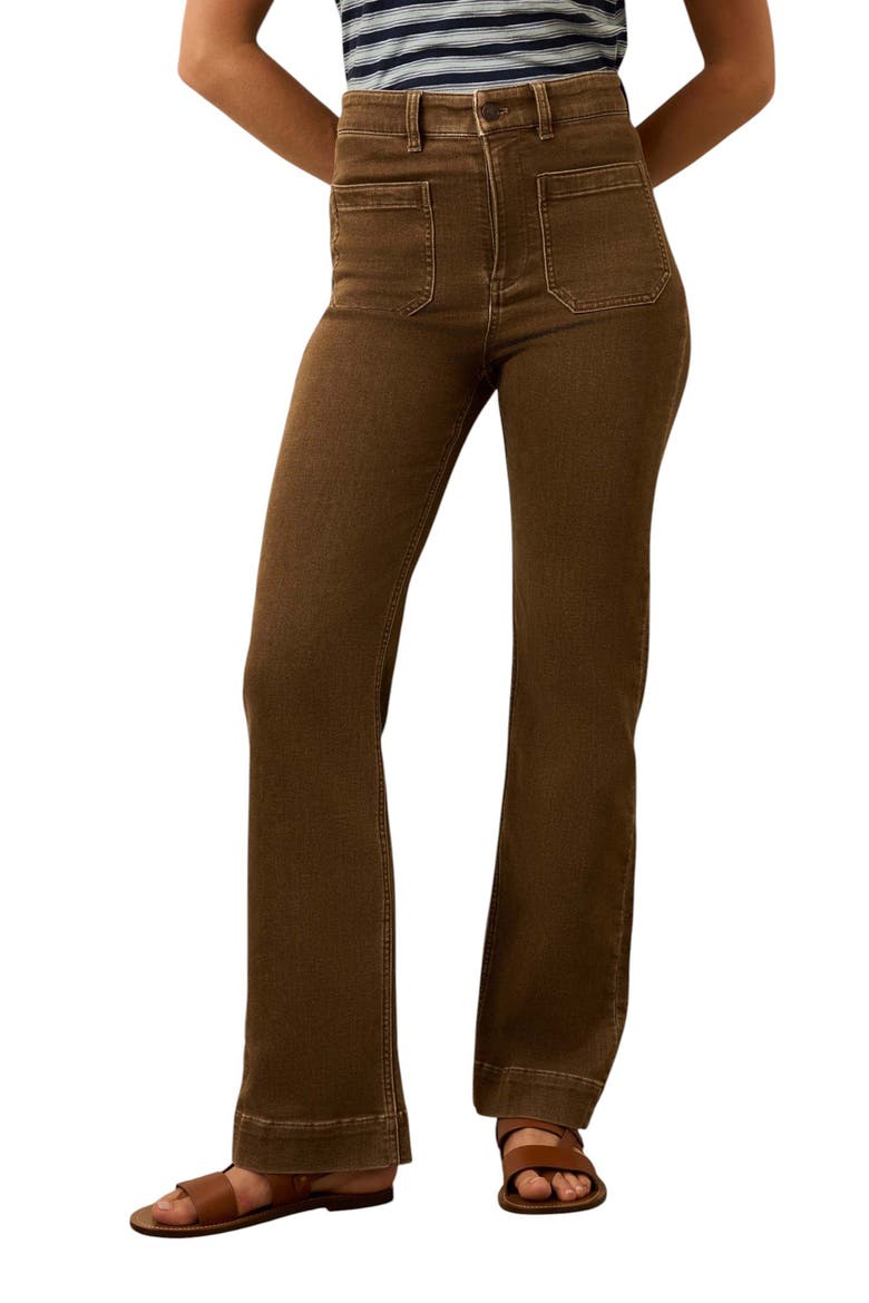 Patch Pocket High Waist Wide Leg Stretch Terry Pants, Main, color, WALNUT