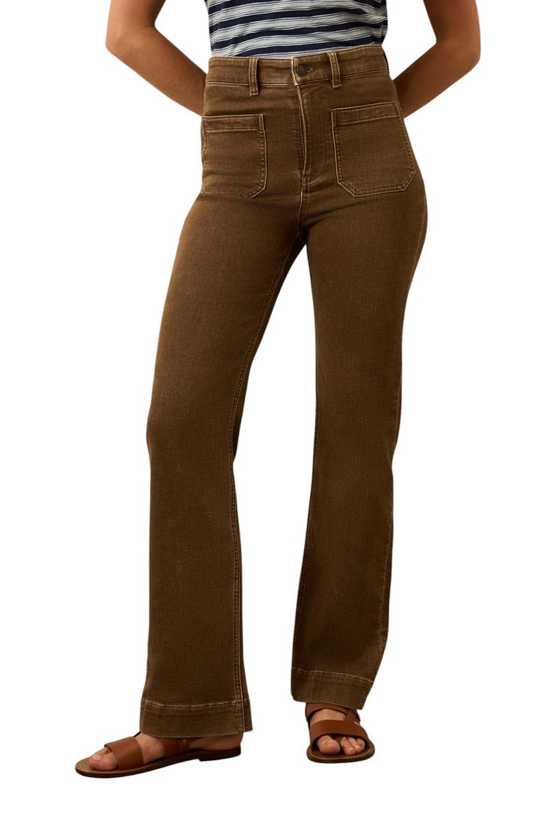 Faherty Patch Pocket High Waist Wide Leg Stretch Terry Pants, Main, color, Walnut