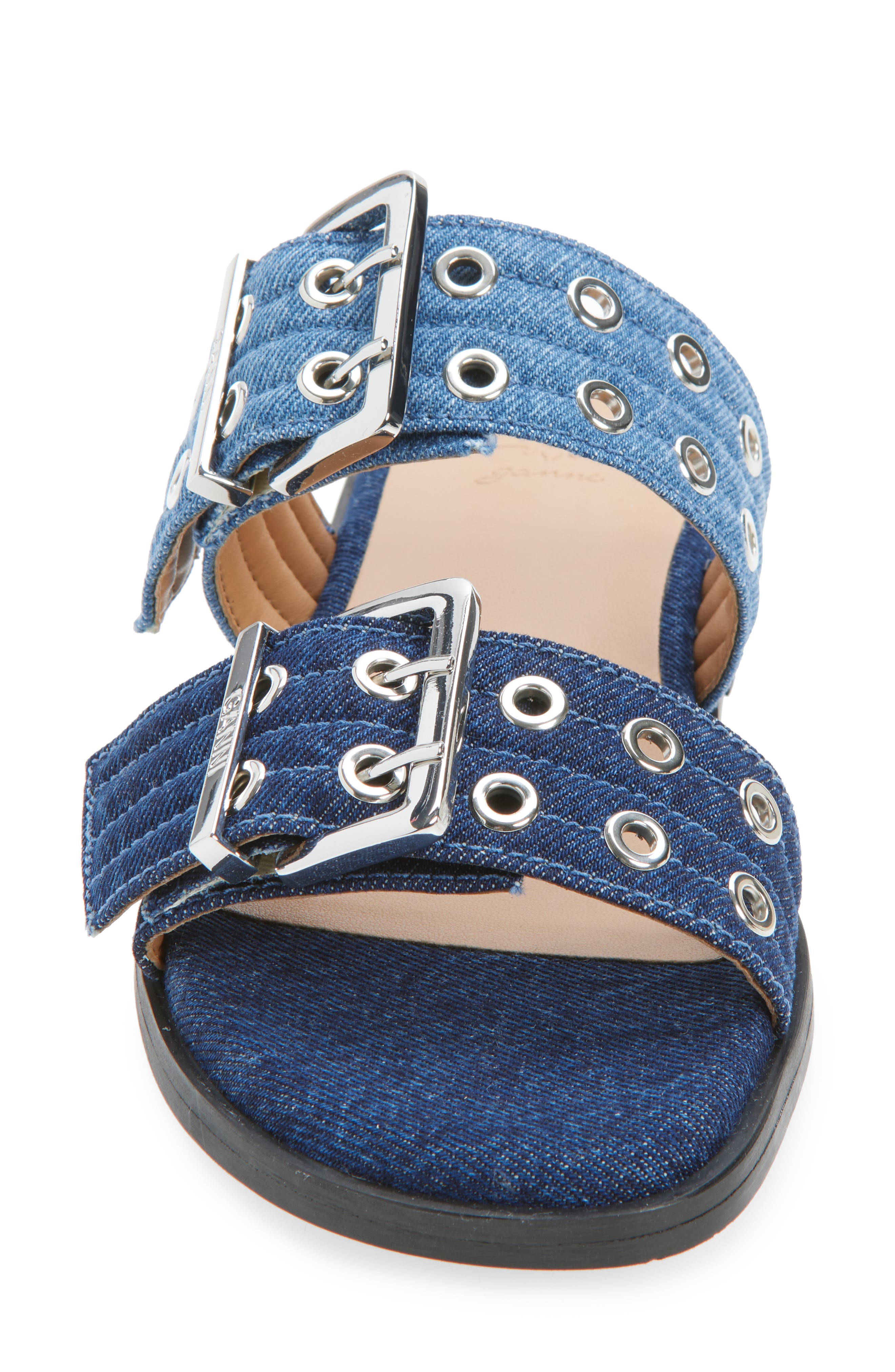 Ganni Feminine Buckle Strap Denim Slide Sandal, Alternate, color, Mid Blue Vintage
