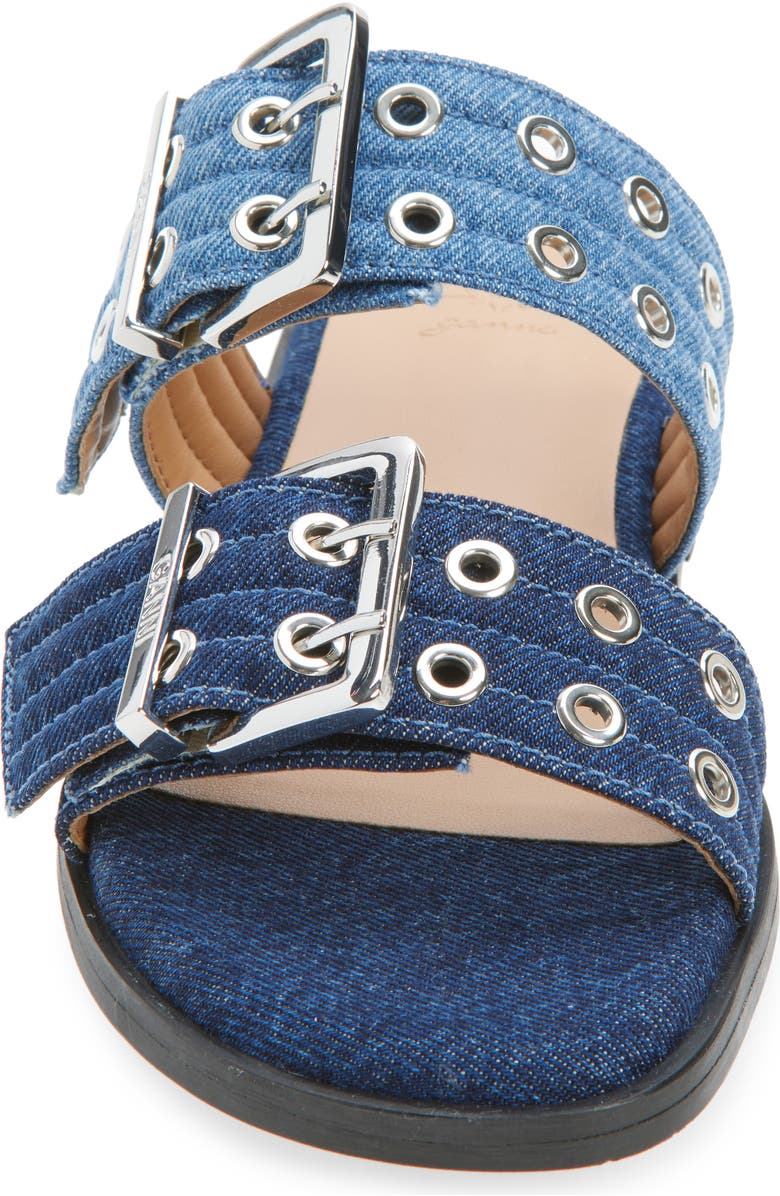 Ganni Feminine Buckle Strap Denim Slide Sandal, Alternate, color, Mid Blue Vintage