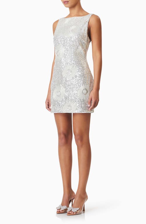 Elliatt Caledonia Floral Embroidered Sequin Shift Dress In Silver