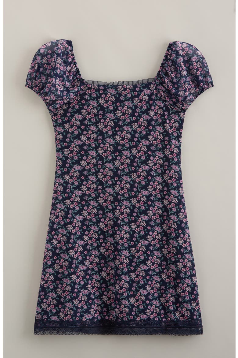 Kids' Puff Sleeve Dress Dress, Alternate, color, NAVY MEDIEVAL WILD GARDEN