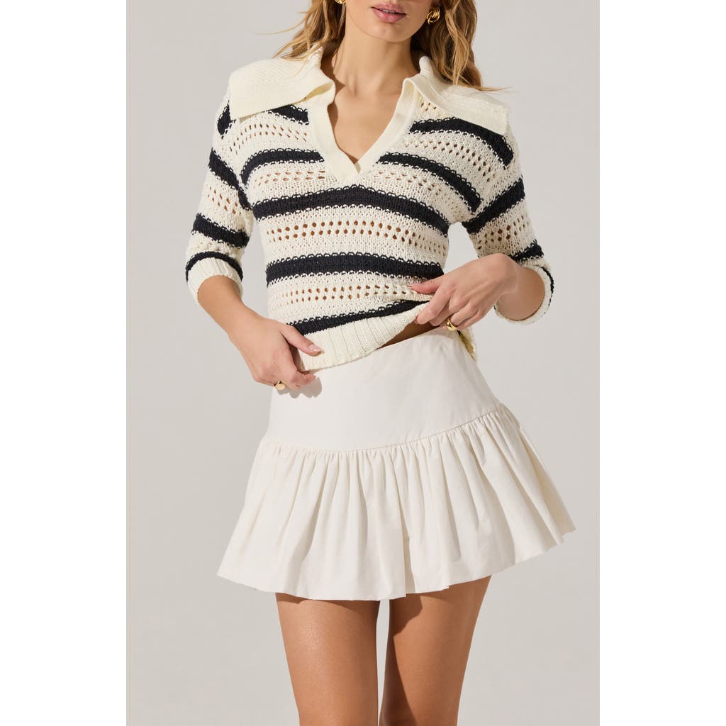 ASTR ASTR THE LABEL STRIPE OPEN STITCH COTTON BLEND POLO SWEATER