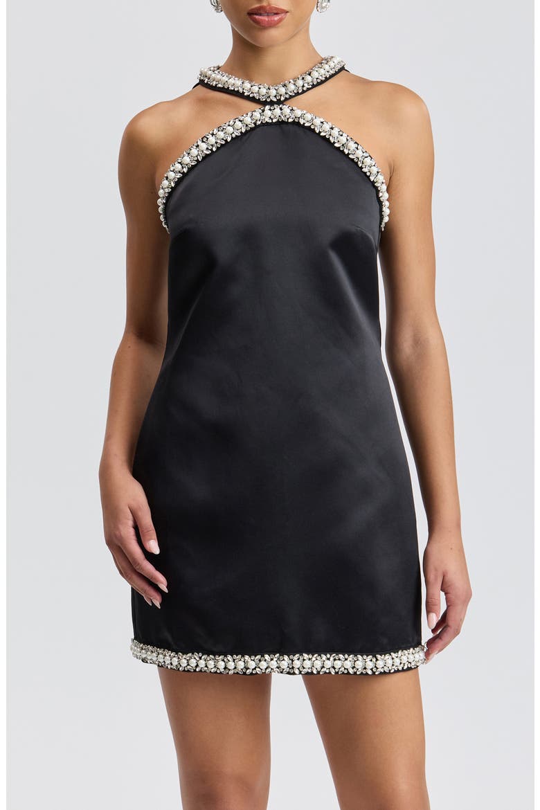 Embellished Halter Neck Minidress, Alternate, color, BLACK