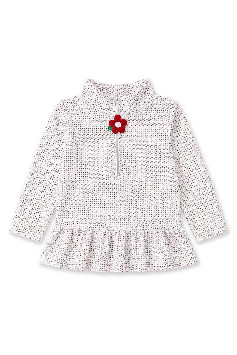 Printed Velour Half Zip Top with Flower Pull, Main, color, White with Red & Green Print