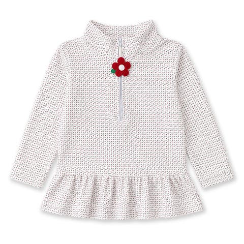 Printed Velour Half Zip Top with Flower Pull
