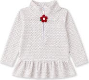 Florence Eiseman Printed Velour Half Zip Top with Flower Pull