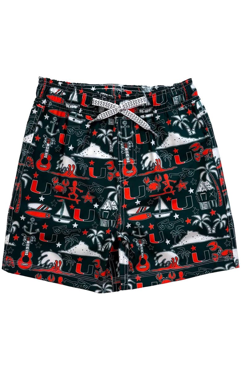 Wes & Willy Youth Wes & Willy Green Miami Hurricanes Luau Swim Trunks, Alternate, color, 
