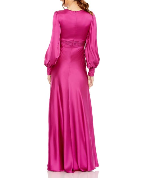 Mac Duggal Charmeuse Bishop Sleeve V Neck Gown