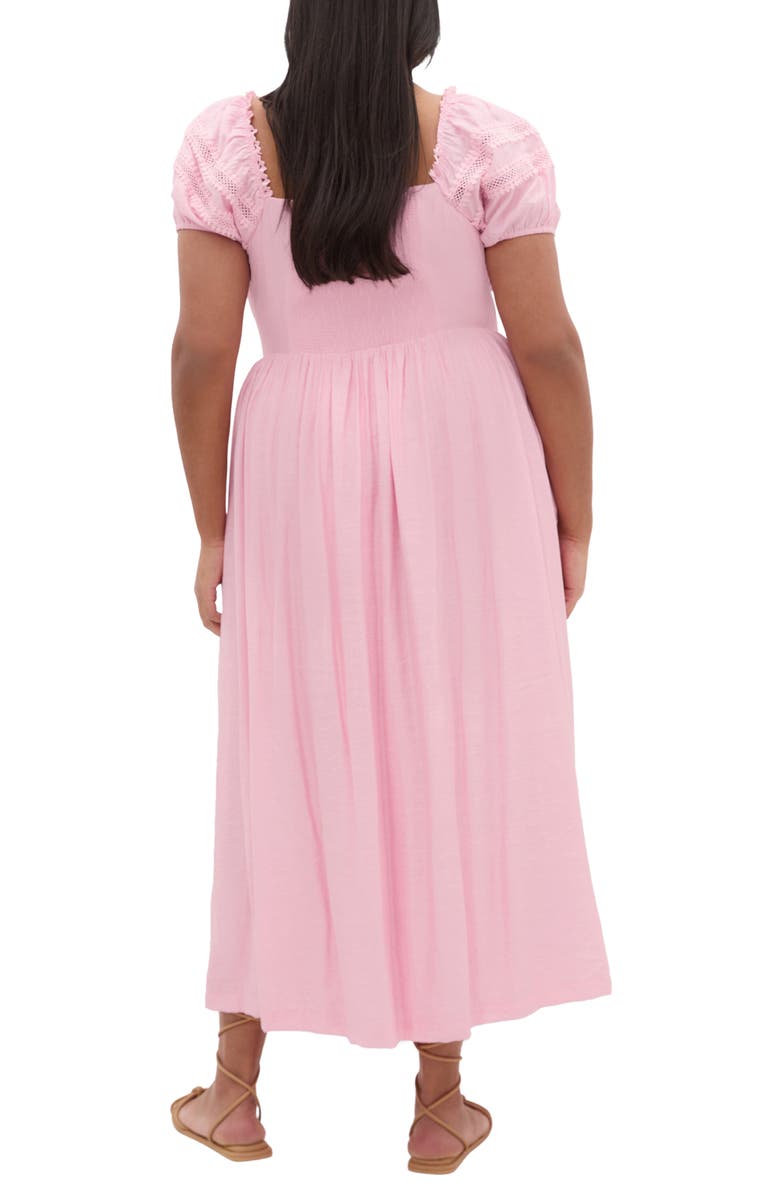 City Chic Ariella Crochet Trim Peasant Dress, Alternate, color, Soft Pink