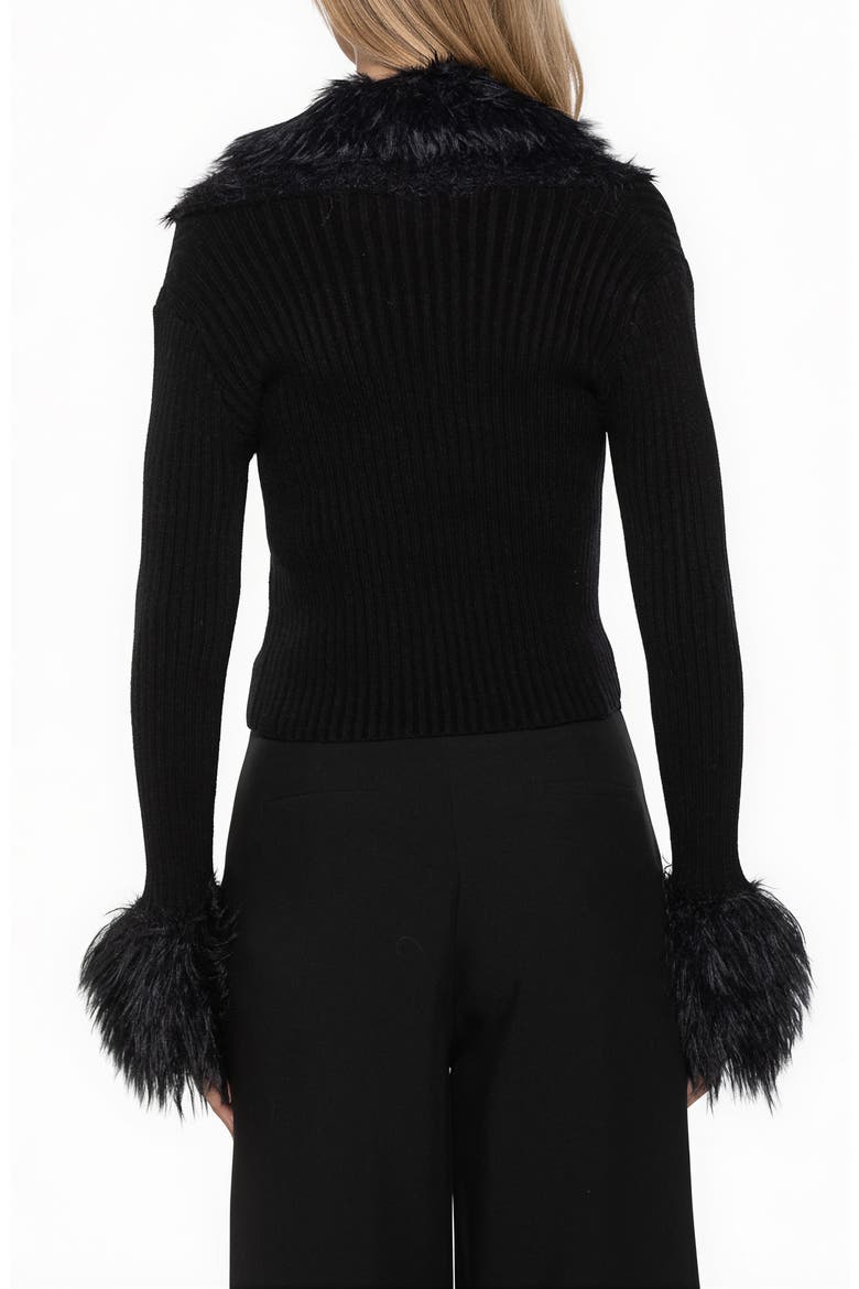 Kennedy Faux Fur Trim Sweater, Alternate, color, BLACK