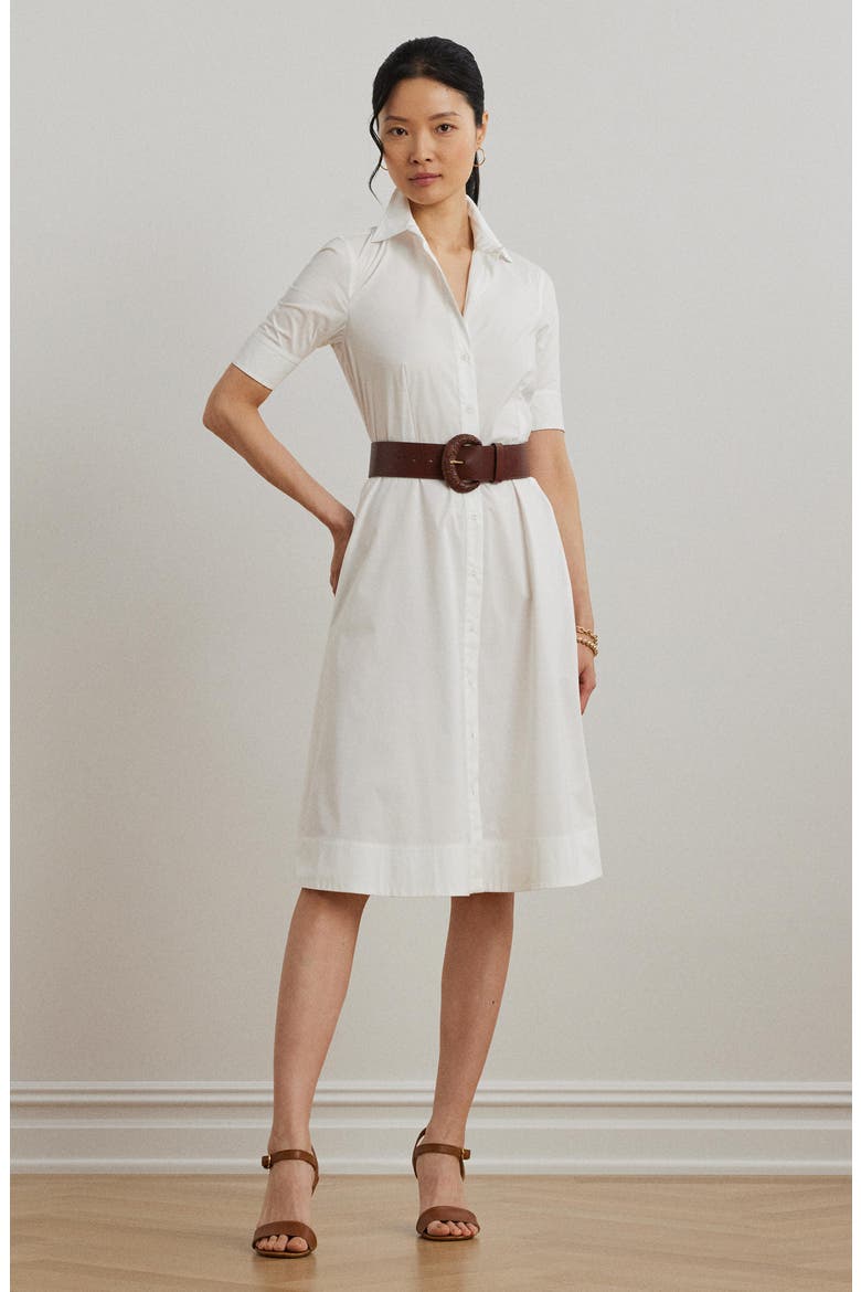Cotton Blend Shirtdress, Alternate, color, WHITE