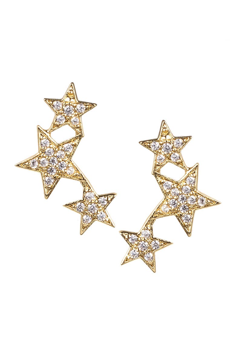 14K Gold Plated Star Stud Earrings, Main, color, CLEAR/GOLD