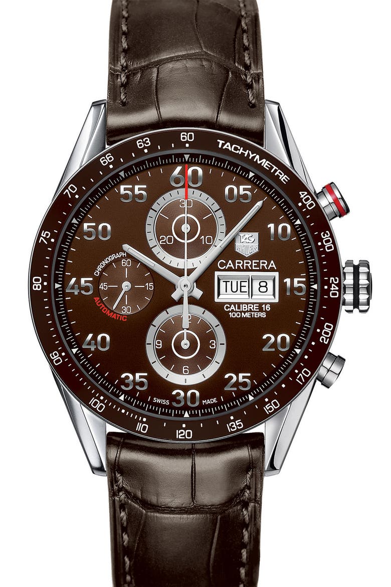 'Carrera' Automatic Tachymeter Watch, Main, color, BROWN / BROWN