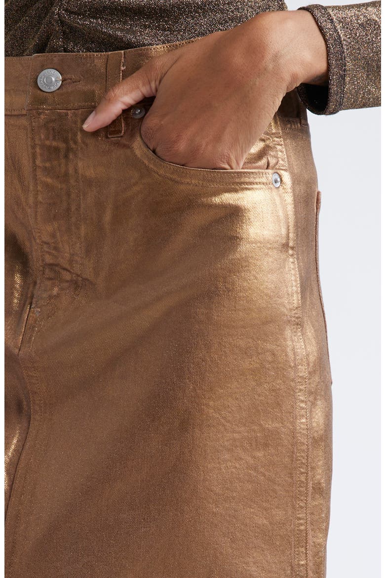 Victoria Front Slit Metallic Midi Skirt, Alternate, color, ANTIQUE BRASS