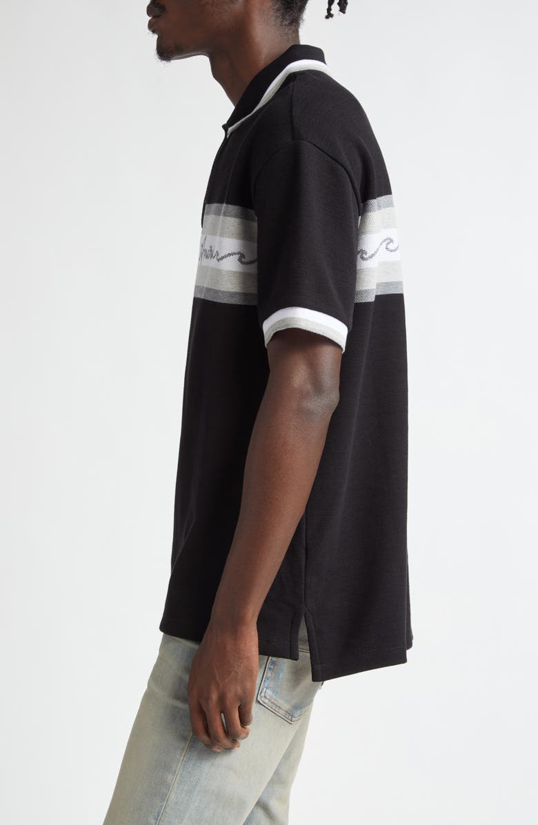 AMIRI Wave Baja Stripe Piqué Knit Polo, Alternate, color, Black