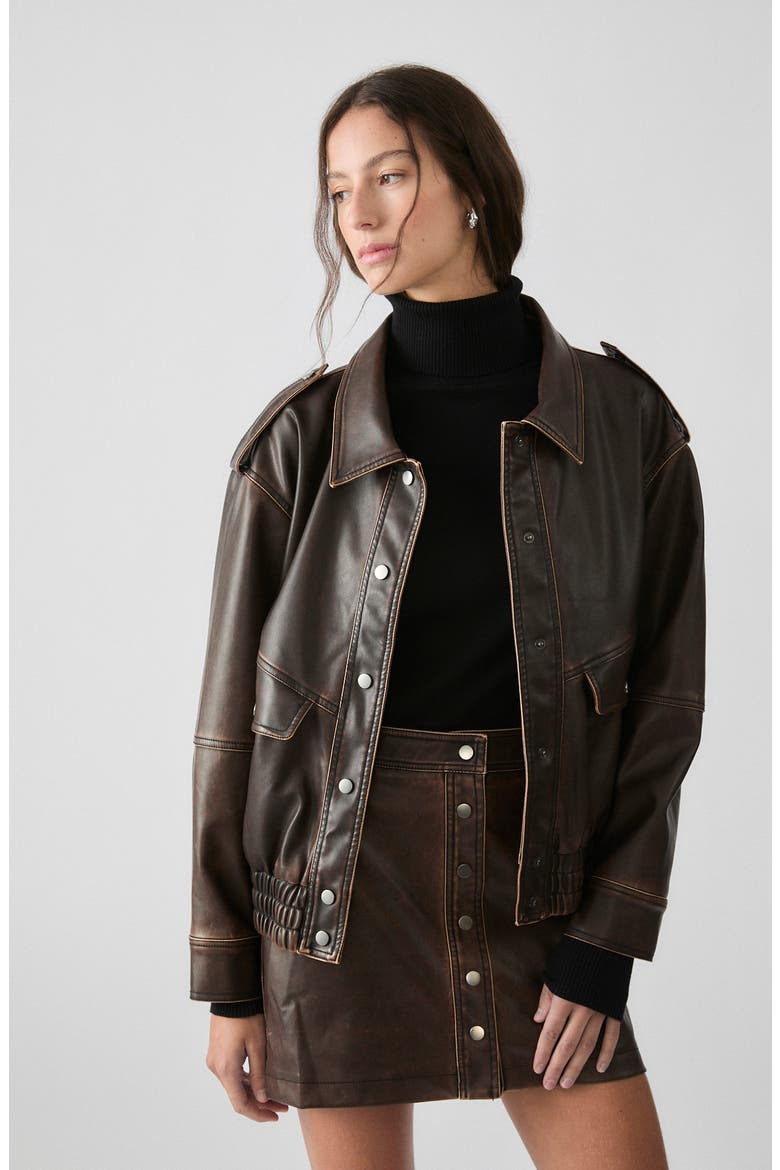 Thomas Faux Leather Miniskirt, Alternate, color, CHOCOLATE