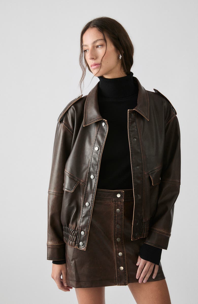 DELUC Thomas Faux Leather Miniskirt, Alternate, color, Chocolate