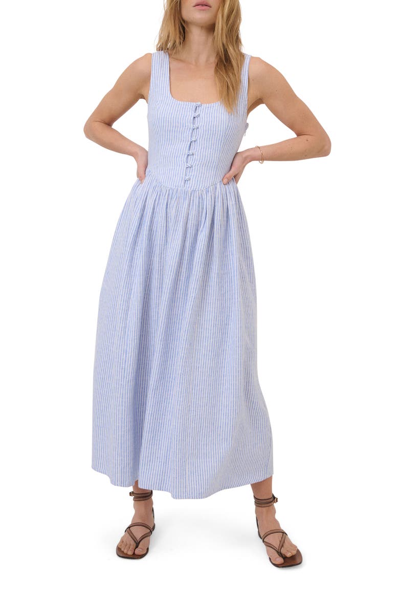 Cora Pinstripe A-Line Midi Dress, Main, color, BLUE