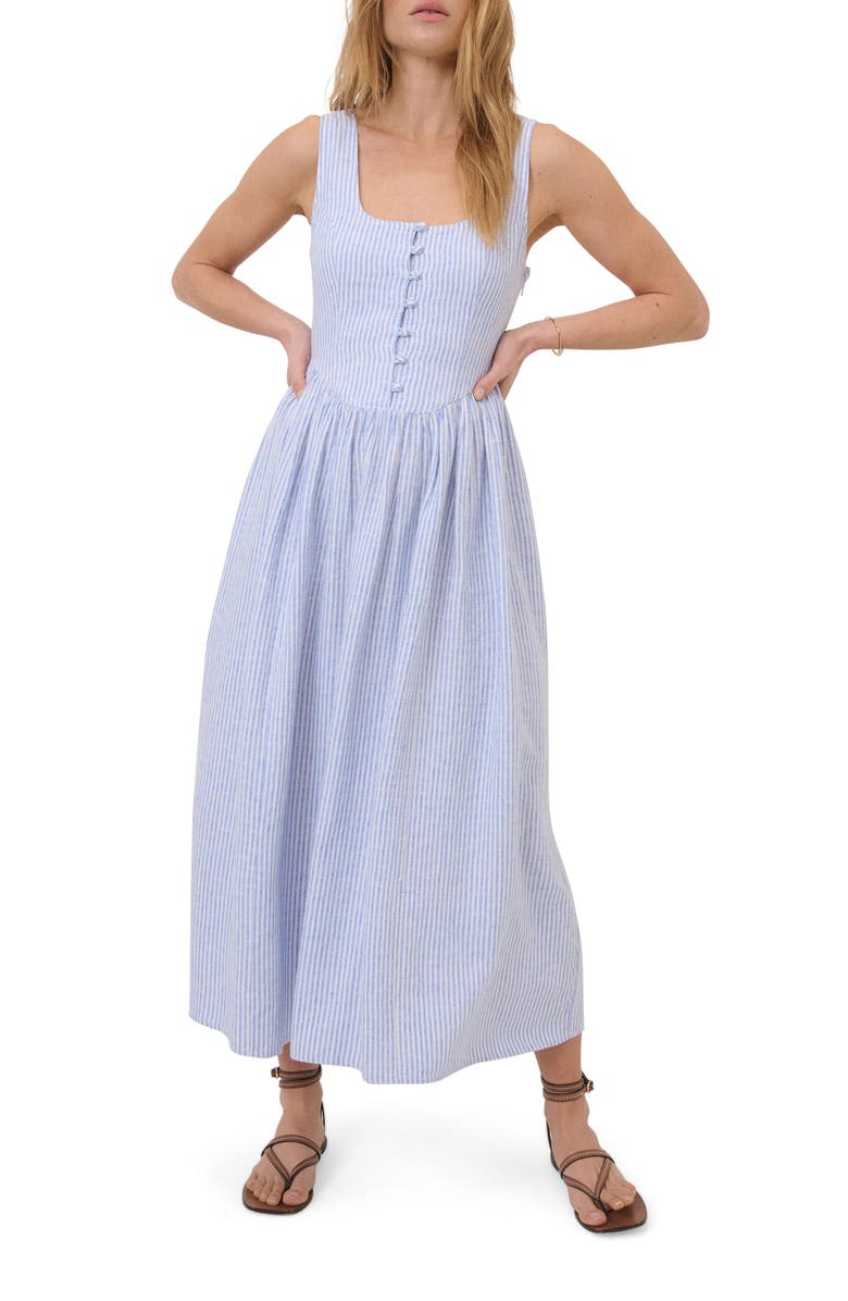 Nobody's Child Cora Pinstripe A-Line Midi Dress, Main, color, Blue