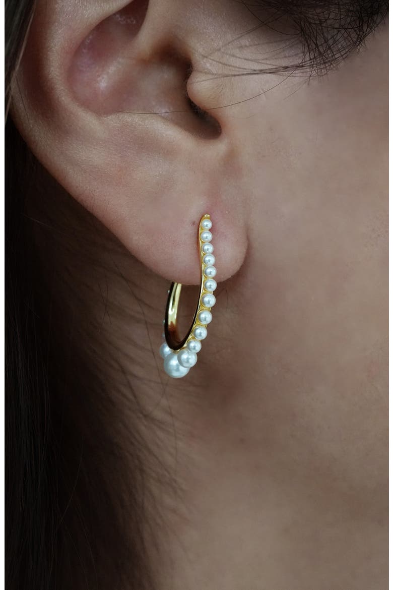 Faux Pearl Hoop Earrings, Alternate, color, GOLD