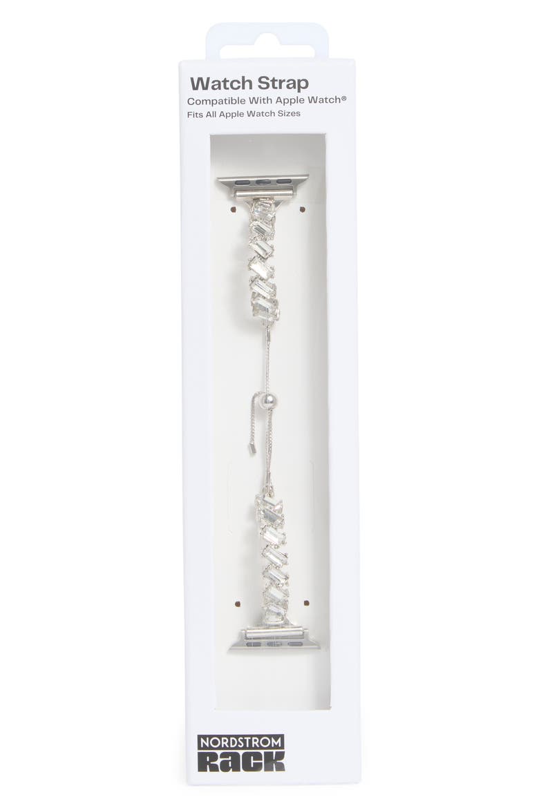 Baguette Crystal Apple Watch® Watchband, Main, color, CLEAR- SILVER