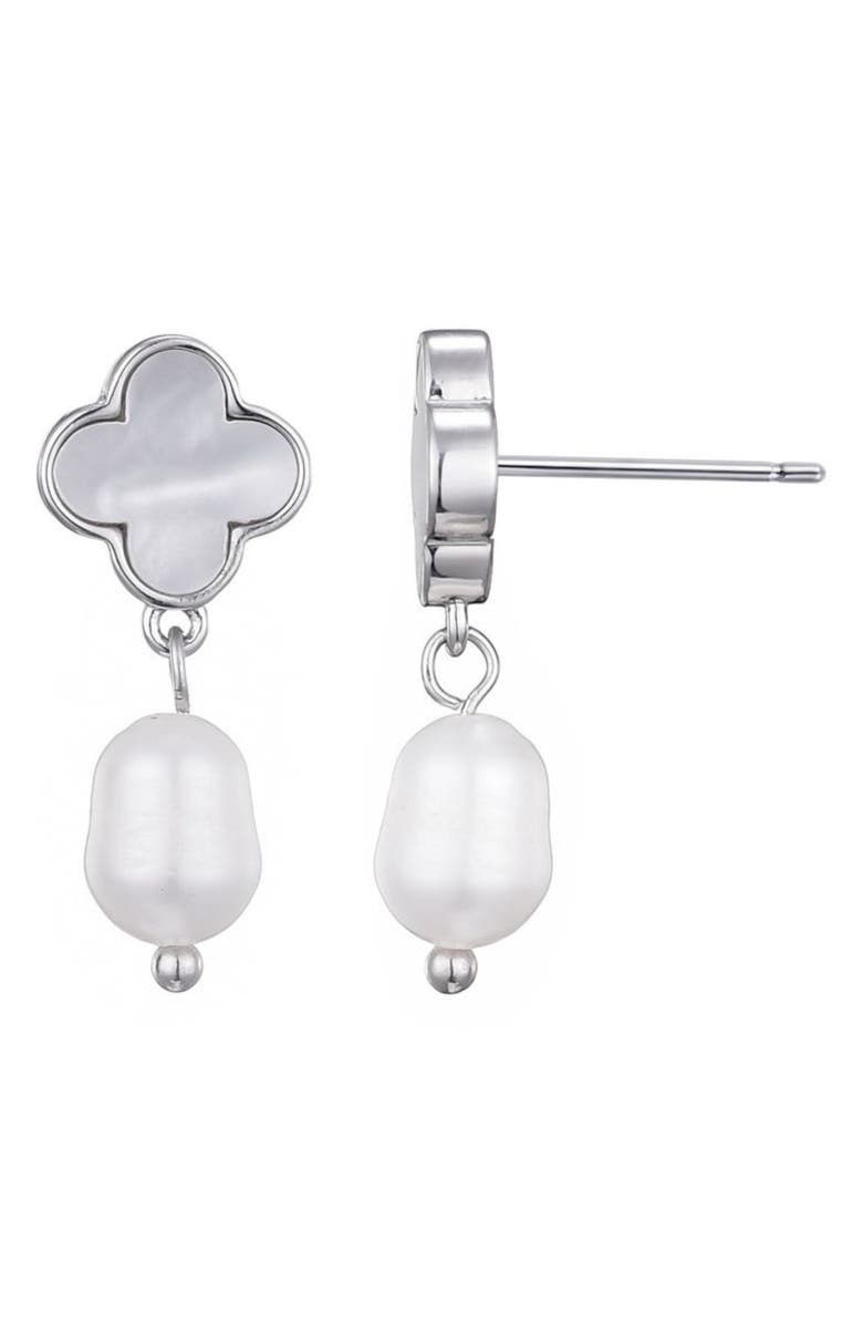 Adornia Mother-of-Pearl Clover & Faux Pearl Earrings, Alternate, color, Silver-White