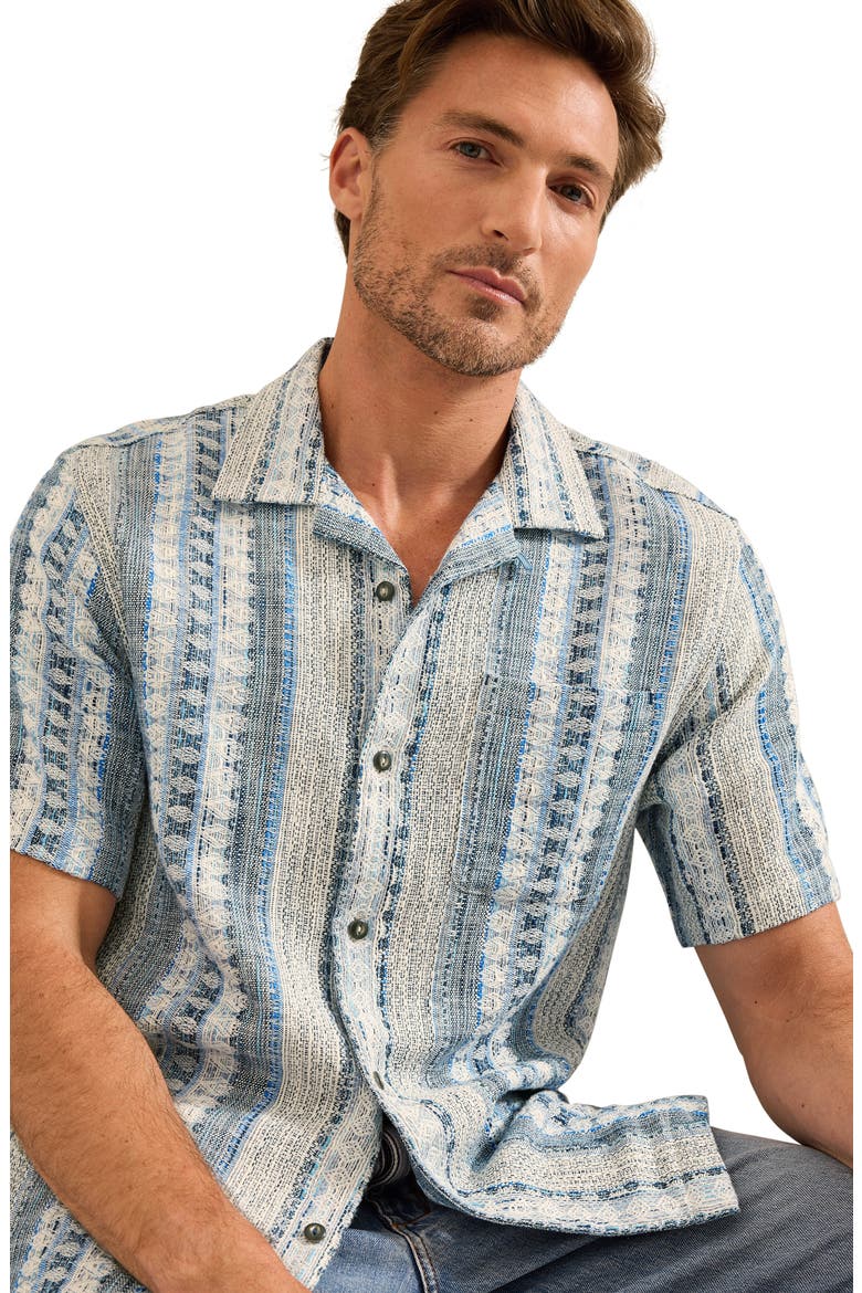 Milano Isles Stripe Short Sleeve Button Up Shirt, Alternate, color, MAJOLICA BLUE