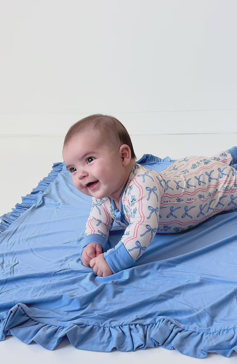 In My Jammers Amelia Bow Zipper Romper, Alternate, color, Blue Floral