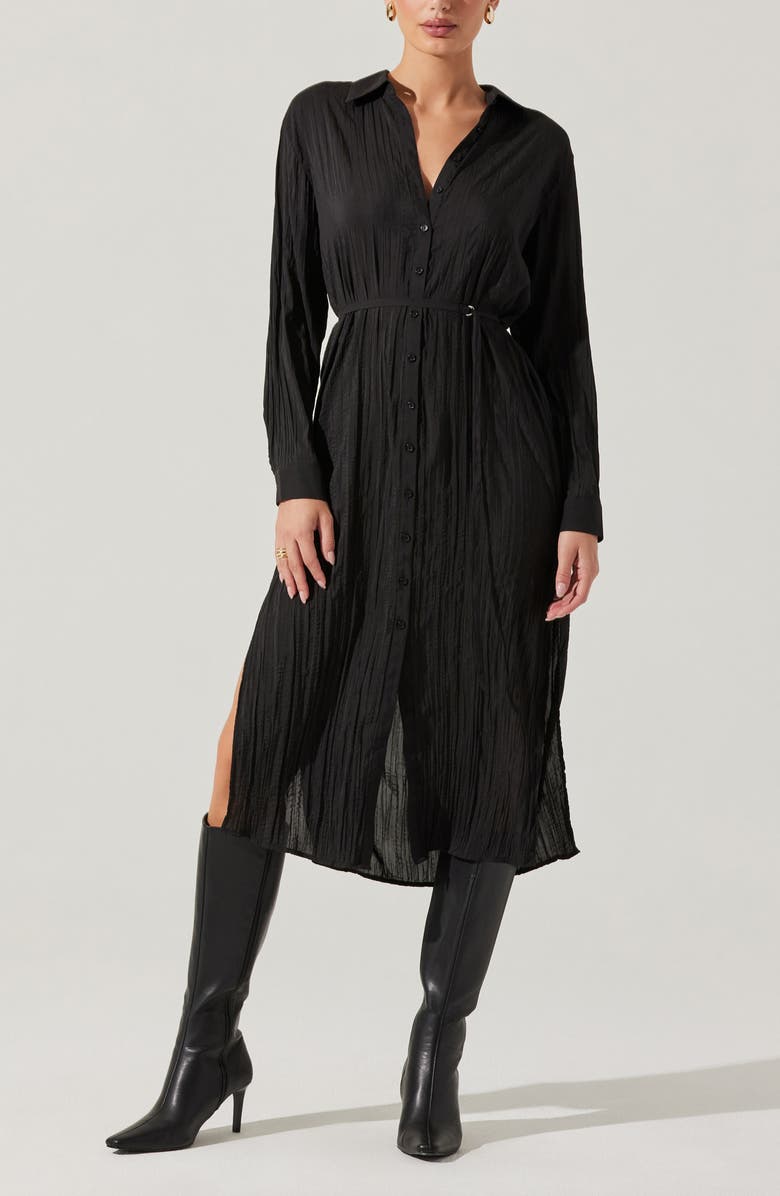 ASTR the Label Belted Long Sleeve Midi Shirtdress, Main, color, 