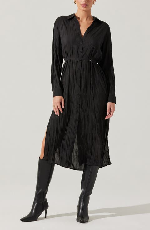 Belted Long Sleeve Midi Shirtdress