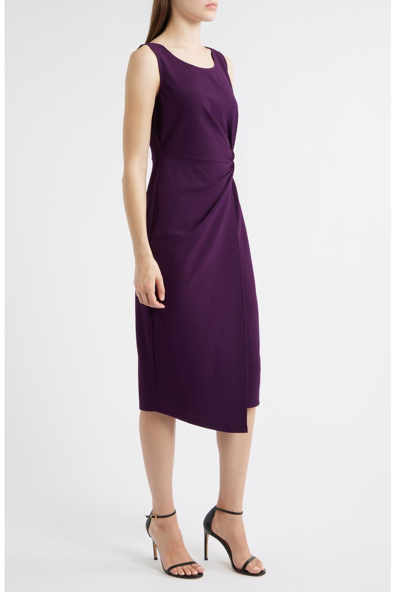 Side Knot Sleeveless Sheath Midi Dress, Alternate, color, AUBERGINE