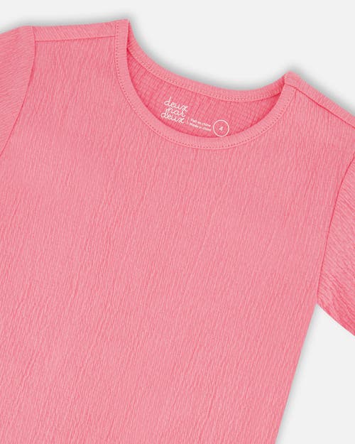 Deux Par Deux Little Girl's Crinkle Short Sleeve Top Candy Pink In Candy Pink