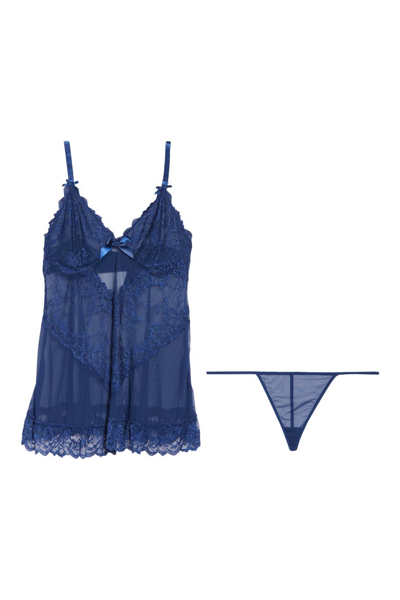 Valentine Soft Cup Babydoll Chemise & G-String Thong, Alternate, color, ESTATE BLUE