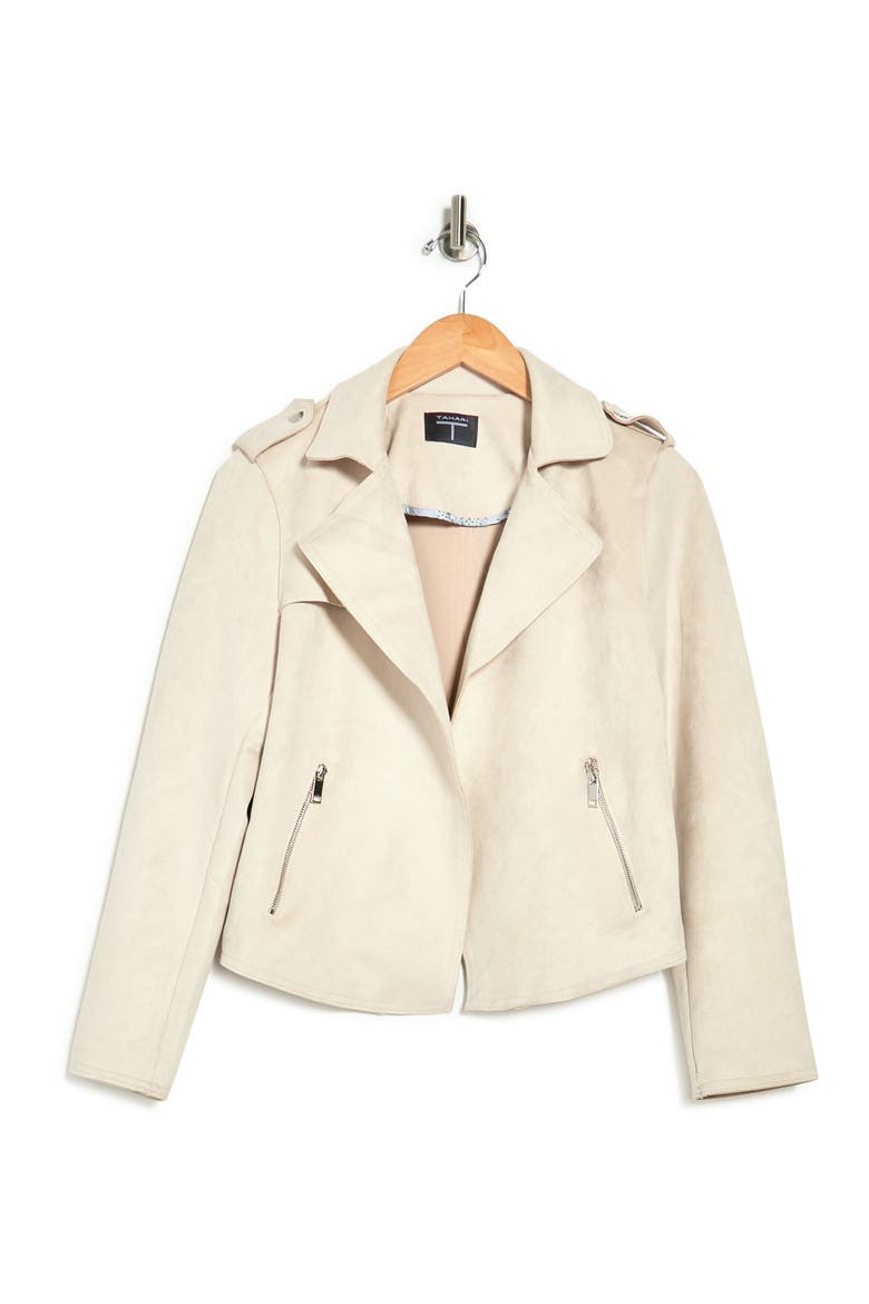 Faux Suede Crop Moto Jacket, Alternate, color, BONE