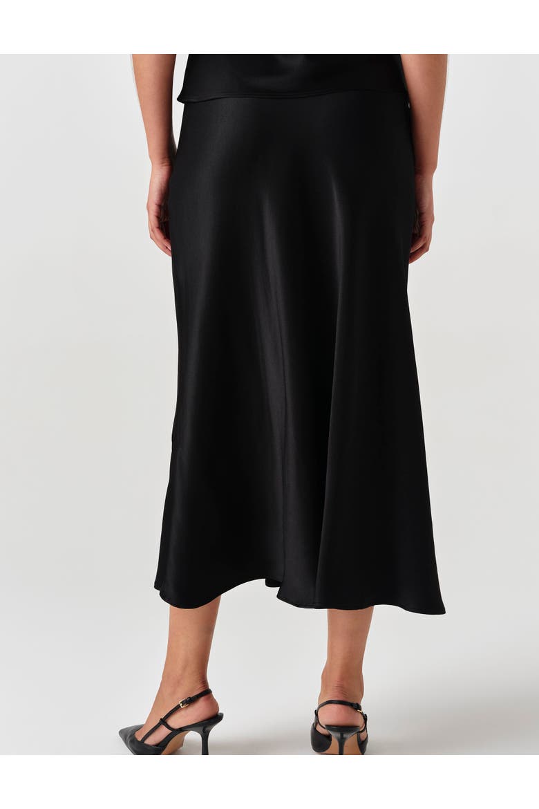 Dahlia Picot Trim Satin Midi Skirt, Alternate, color, Black