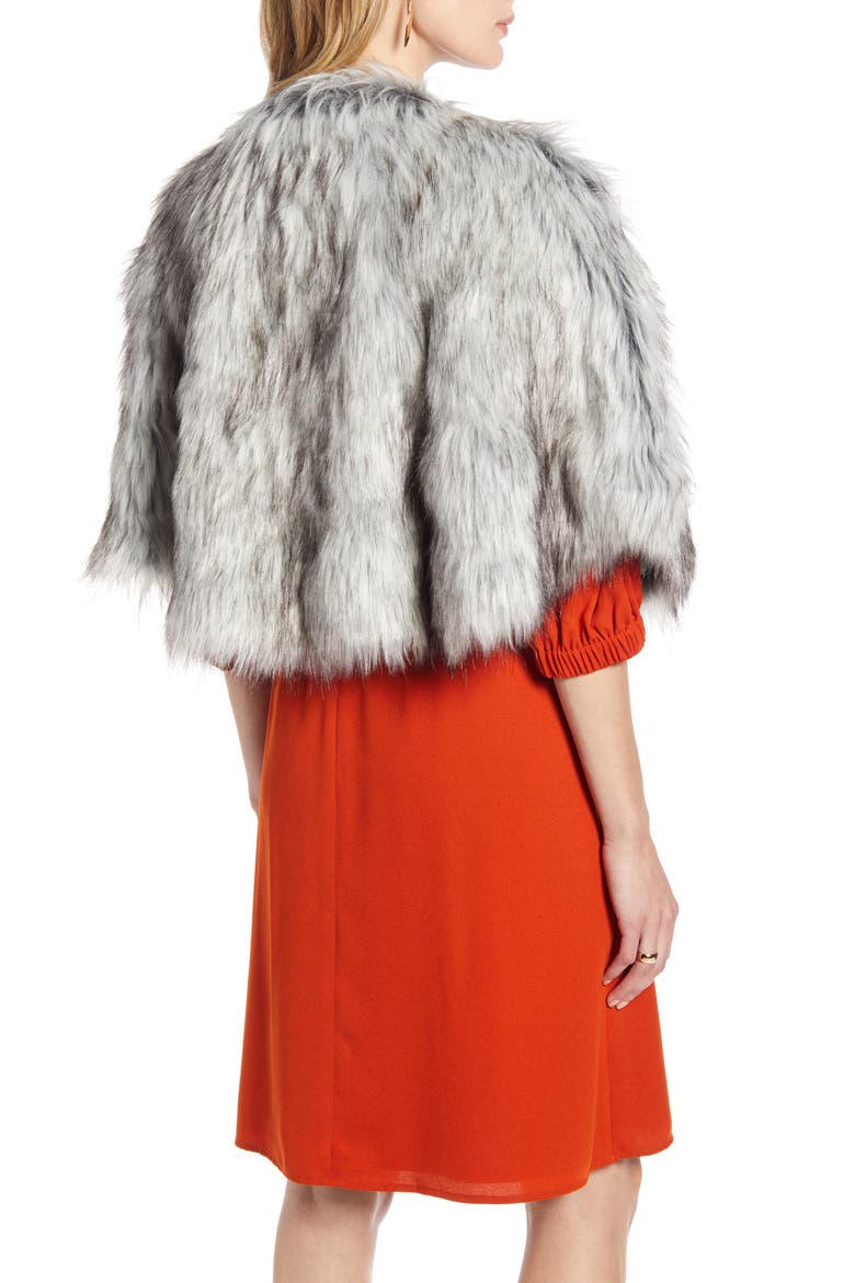 Faux Fur Capelet, Alternate, color, SILVER FOX