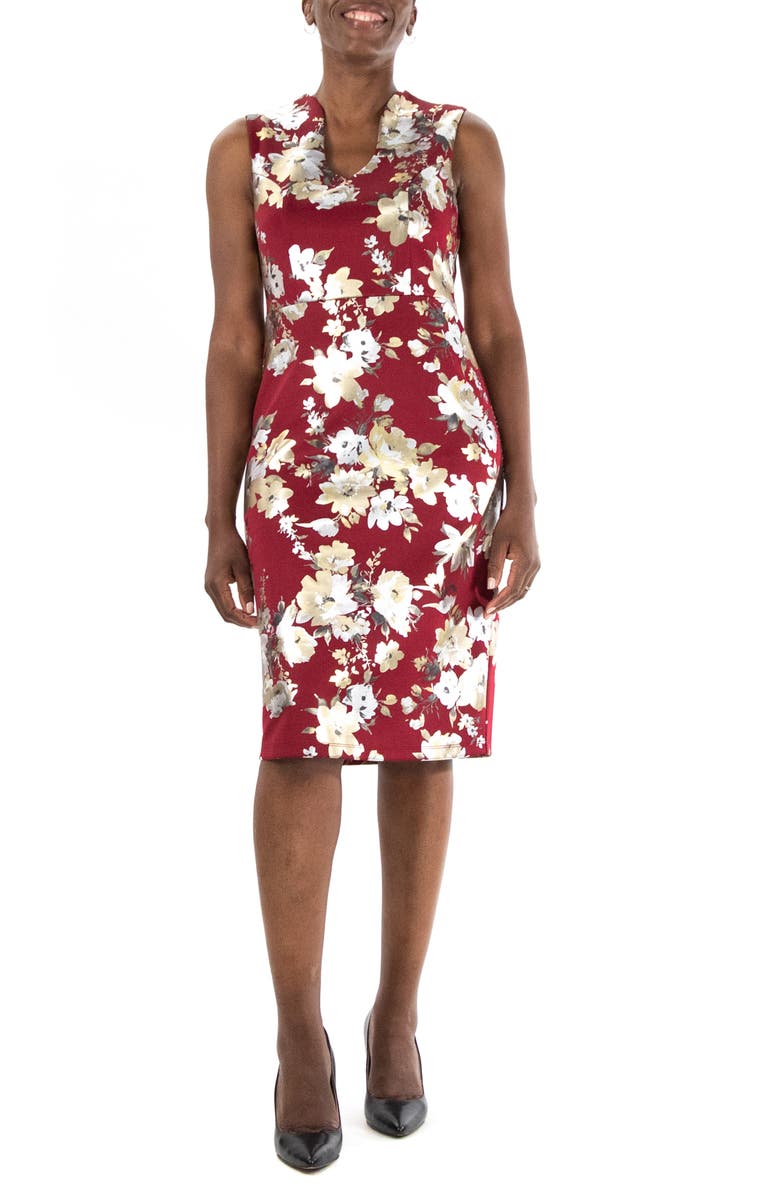 Nina Leonard Floral Foil Midi Dress, Main, color, Berry/ Gold/ Silver