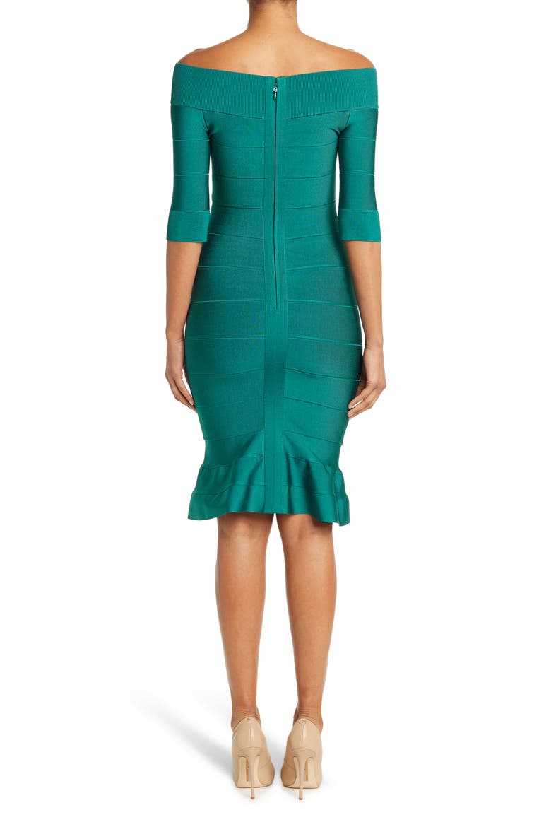 Boat Neck Banded Godet Flared Hem Dress, Alternate, color, ALPINE GREEN 308