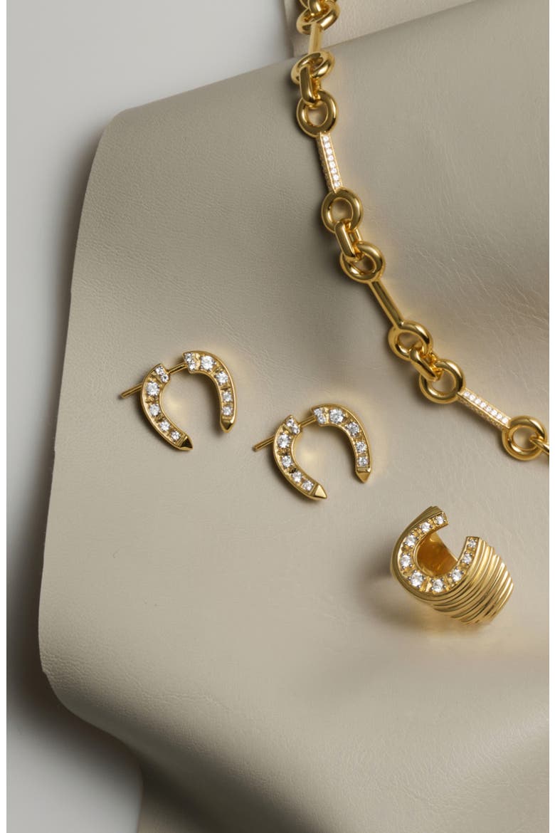 White Sapphire Horseshoe Bypass Earrings, Alternate, color, 14K GOLD VERMEIL
