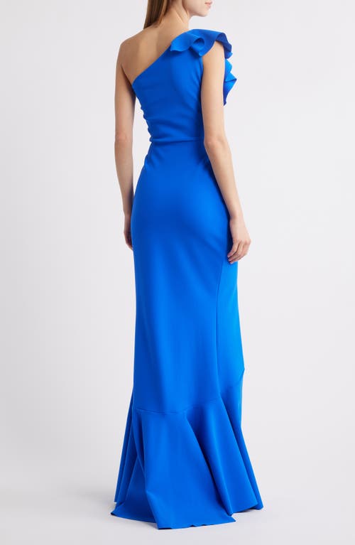 Shop Chiara Boni La Petite Robe Kafu Ruffle One-shoulder Mermaid Gown In Blue Klein