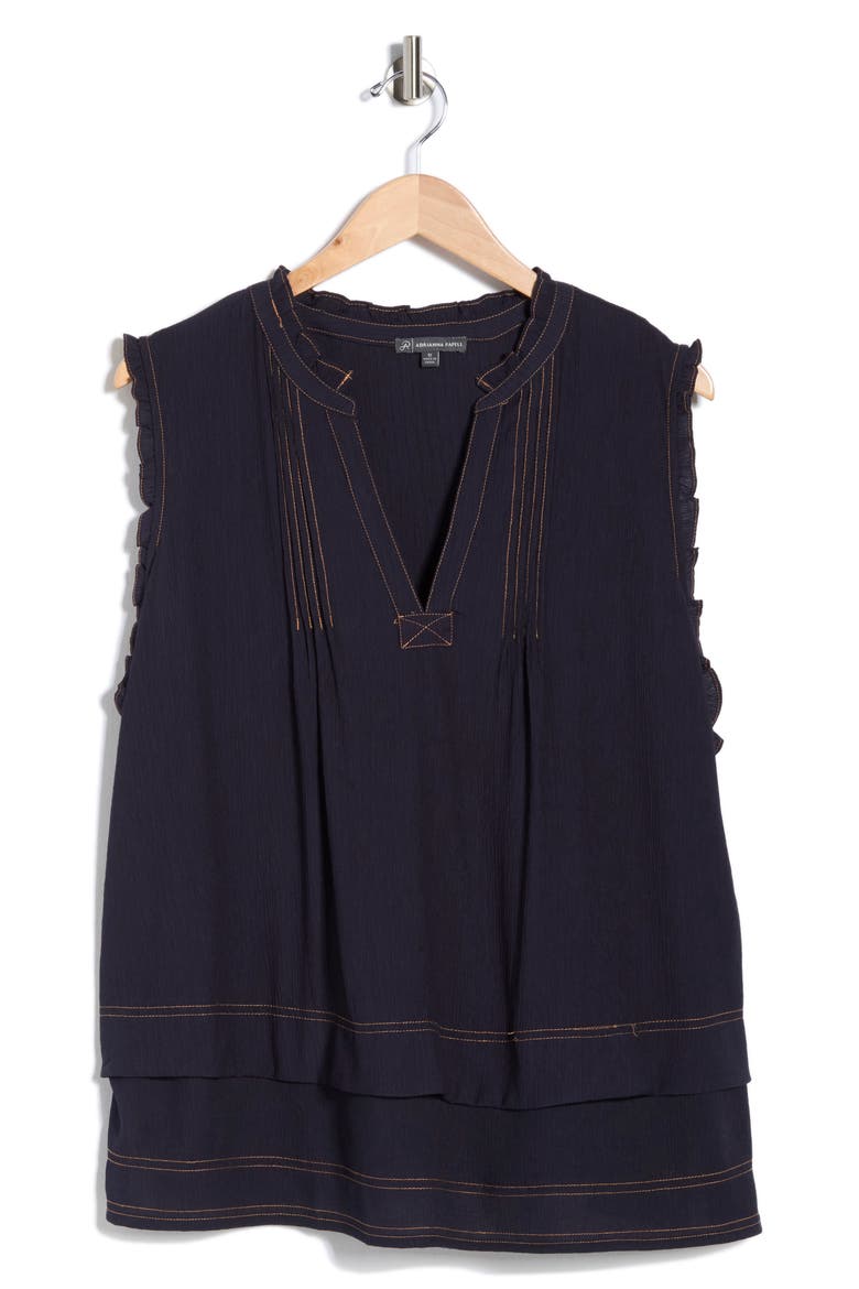 Topstitched Sleeveless Top, Alternate, color, NAVY/ KHAKI