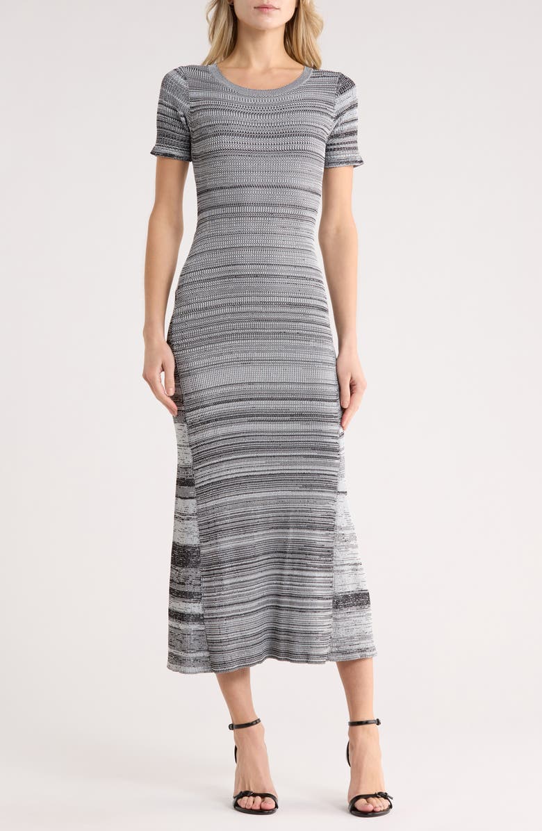 Desigual Stripe Short Sleeve Maxi Sweater Dress, Main, color, Gray