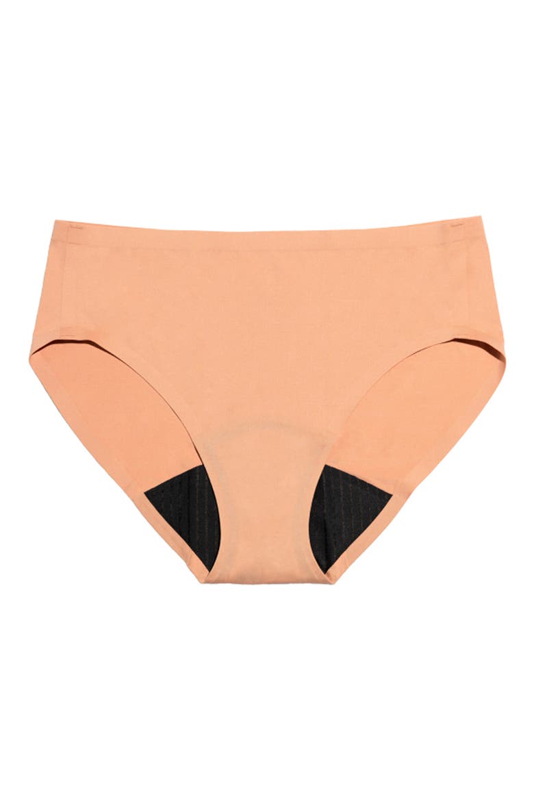 Period & Leakproof Regular Absorbency Stretch Bikini, Alternate, color, SMOOTH TERRACOTTA